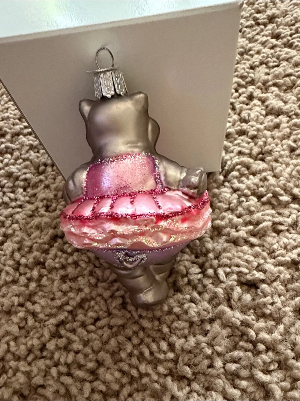 Pink Tutu Hippo sparkling Christmas ornament